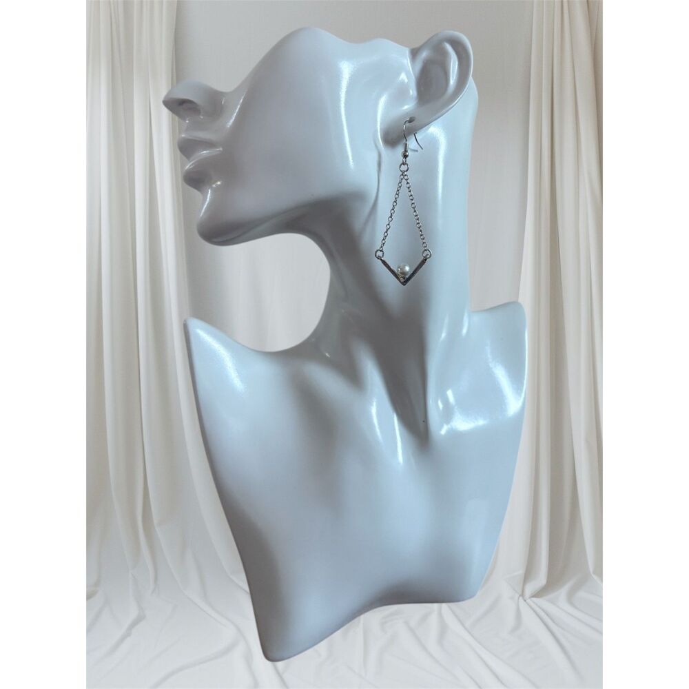 Silver-Tone Faux Pearl Earrings NWT 2" NWT